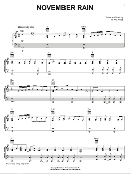 page one of November Rain (Piano, Vocal & Guitar Chords (Right-Hand Melody))