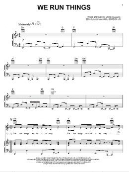 page one of We Run Things (Piano, Vocal & Guitar Chords (Right-Hand Melody))