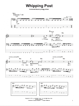 page one of Whipping Post (Bass Guitar Tab)