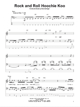 page one of Rock And Roll Hoochie Koo (Bass Guitar Tab)