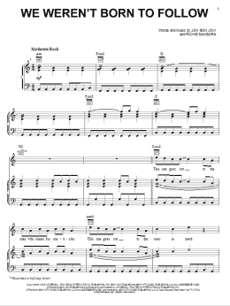 page one of We Weren't Born To Follow (Piano, Vocal & Guitar Chords (Right-Hand Melody))