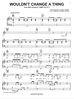page one of Wouldn't Change A Thing (from Camp Rock 2) (Piano, Vocal & Guitar Chords (Right-Hand Melody))
