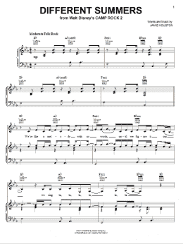 page one of Different Summers (from Camp Rock 2) (Piano, Vocal & Guitar Chords (Right-Hand Melody))