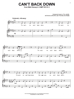 page one of Can't Back Down (from Camp Rock 2) (Piano, Vocal & Guitar Chords (Right-Hand Melody))