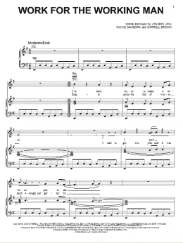 page one of Work For The Working Man (Piano, Vocal & Guitar Chords (Right-Hand Melody))