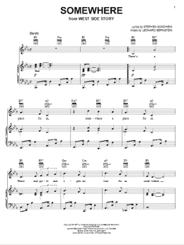 page one of Somewhere (Piano, Vocal & Guitar Chords (Right-Hand Melody))