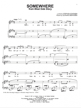 page one of Somewhere (from West Side Story) (Piano & Vocal)