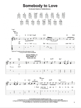 page one of Somebody To Love (Easy Guitar Tab)
