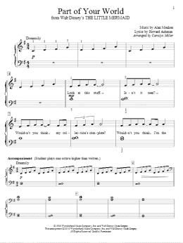 page one of Part Of Your World (from The Little Mermaid) (arr. Carolyn Miller) (Educational Piano)