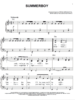 page one of Summerboy (Easy Piano)