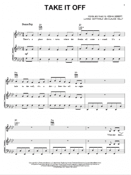 page one of Take It Off (Piano, Vocal & Guitar Chords (Right-Hand Melody))
