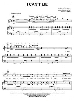 page one of I Can't Lie (Piano, Vocal & Guitar Chords (Right-Hand Melody))
