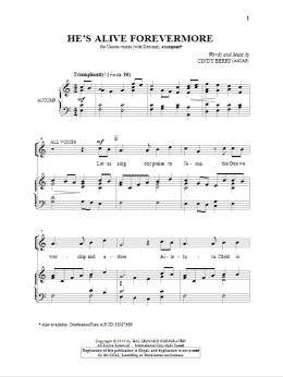 page one of He's Alive Forevermore (Unison Choir)