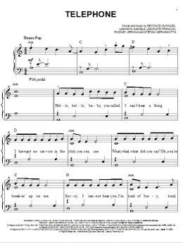 page one of Telephone (feat. Beyoncé) (Easy Piano)