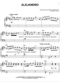 page one of Alejandro (Easy Piano)