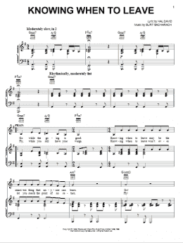 page one of Knowing When To Leave (from Promises, Promises) (Piano, Vocal & Guitar Chords (Right-Hand Melody))