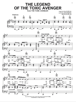 page one of The Legend Of The Toxic Avenger (Piano, Vocal & Guitar Chords (Right-Hand Melody))