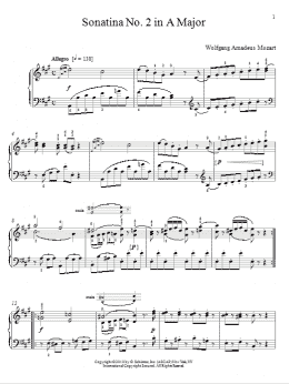 page one of Sonatina No. 2 In A Major (Piano Solo)