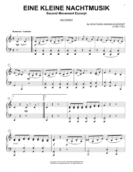 page one of Eine Kleine Nachtmusik ("Romance"), Second Movement (Piano Duet)