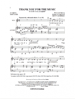page one of Thank You For The Music (arr. Jerry Estes) (SATB Choir)