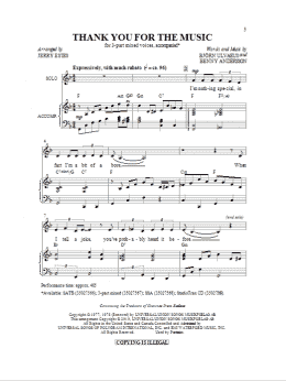 page one of Thank You For The Music (arr. Jerry Estes) (3-Part Mixed Choir)