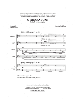 page one of Shenandoah (SATB Choir)