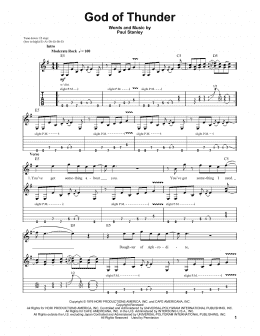 page one of God Of Thunder (Guitar Tab (Single Guitar))