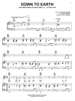 page one of Down To Earth (from WALL-E) (Piano, Vocal & Guitar Chords (Right-Hand Melody))