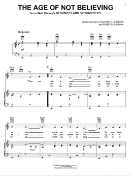 page one of The Age Of Not Believing (Piano, Vocal & Guitar Chords (Right-Hand Melody))