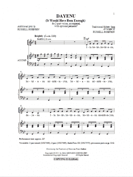 page one of Dayeinu (arr. Russell Robinson) (2-Part Choir)