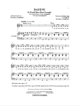 page one of Dayeinu (arr. Russell Robinson) (3-Part Mixed Choir)