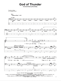 page one of God Of Thunder (Bass Guitar Tab)
