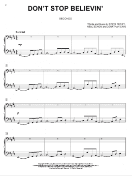 page one of Don't Stop Believin' (Piano Duet)