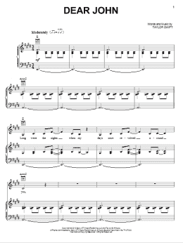 page one of Dear John (Piano, Vocal & Guitar Chords (Right-Hand Melody))