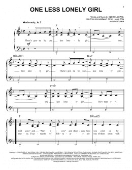 page one of One Less Lonely Girl (Easy Piano)