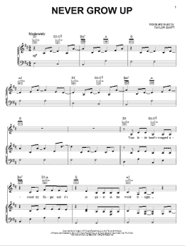 page one of Never Grow Up (Piano, Vocal & Guitar Chords (Right-Hand Melody))