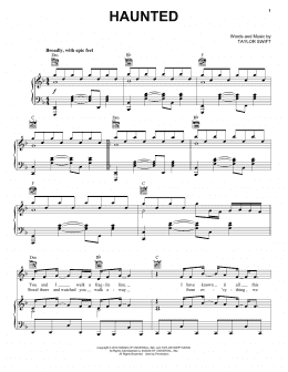 page one of Haunted (Piano, Vocal & Guitar Chords (Right-Hand Melody))