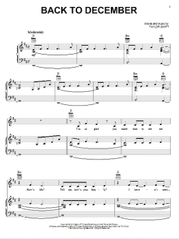page one of Back To December (Piano, Vocal & Guitar Chords (Right-Hand Melody))