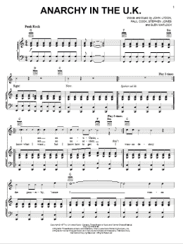 page one of Anarchy In The U.K. (Piano, Vocal & Guitar Chords (Right-Hand Melody))
