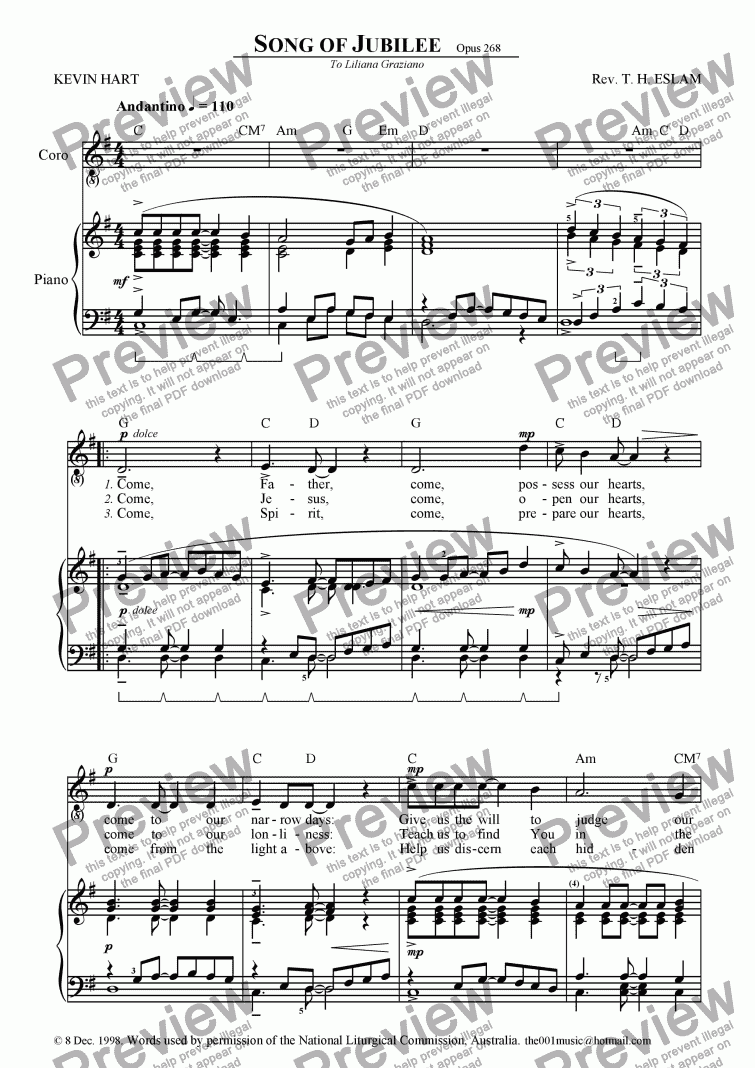 page one of Song of Jubilee