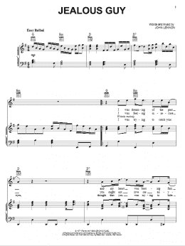 page one of Jealous Guy (Piano, Vocal & Guitar Chords (Right-Hand Melody))