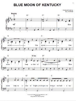 page one of Blue Moon Of Kentucky (Easy Piano)