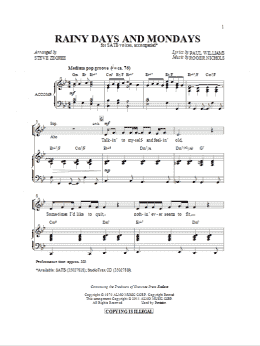 page one of Rainy Days And Mondays (SATB Choir)