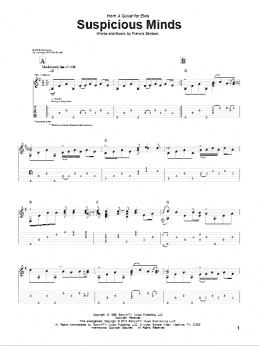 page one of Suspicious Minds (Guitar Tab)