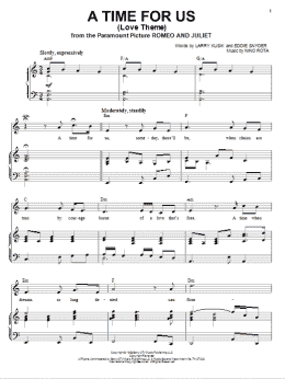 page one of A Time For Us (Love Theme) (Piano & Vocal)