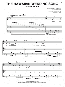 page one of The Hawaiian Wedding Song (Ke Kali Nei Au) (Piano & Vocal)