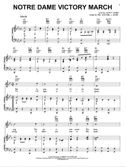 page one of Notre Dame Victory March (Piano, Vocal & Guitar Chords (Right-Hand Melody))