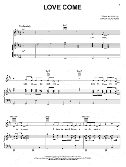 page one of Love Come (Piano, Vocal & Guitar Chords (Right-Hand Melody))