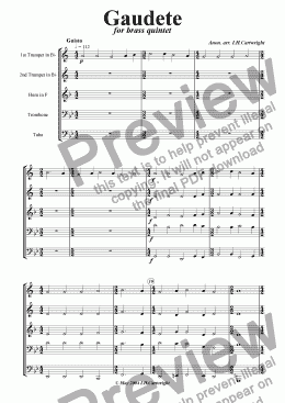 page one of Christmas music - Gaudete for brass quintet