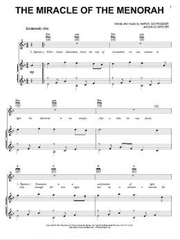 page one of The Miracle Of The Menorah (Piano, Vocal & Guitar Chords (Right-Hand Melody))